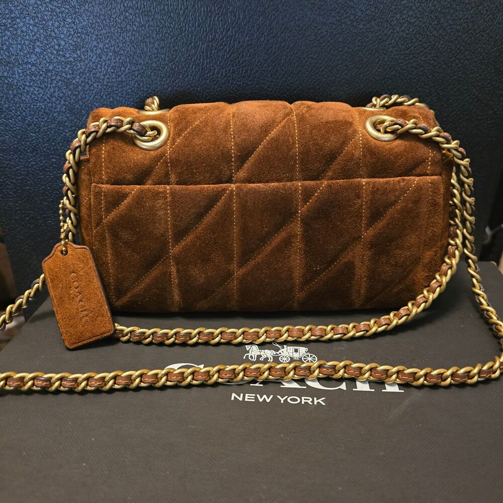 Coach Tabby 20 Brown Quilted Suede Shoulder Bag - Picture 4 of 14